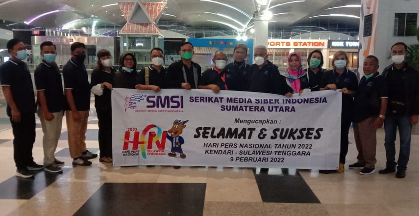Pengurus Harian Serikat Media Siber Indonesia Sumatera Utara (SMSI Sumut) menghadiri Puncak Hari Pers Nasional (HPN) 2022 yang berlangsung di Kota Kendari, Sulawesi Tenggara, Minggu (6/2/2022)