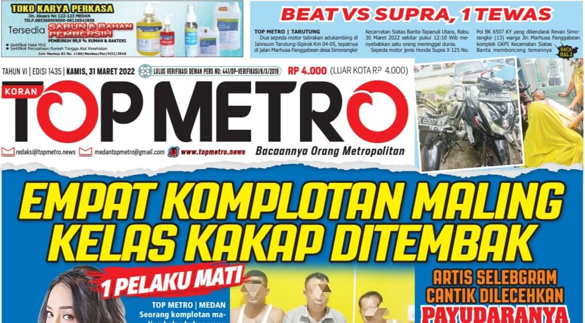 Epaper Top Metro Edisi 1435, Tanggal 31 Maret 2022