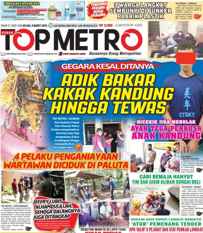 Epaper Top Metro Edisi 1418, Tanggal 8 Maret 2022