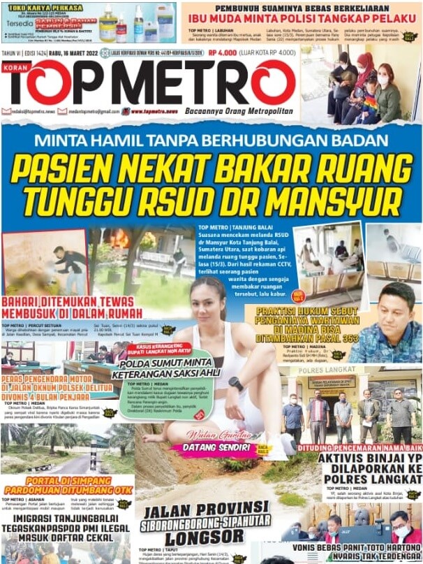 Epaper Top Metro Edisi 1424, Tanggal 16 Maret 2022