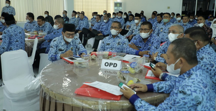 Bupati Asahan H Surya BSc membuka Musrembang Penyusunan Rencana Kerja Pemerintah Daerah (RKPD) Tahun 2023 di Aula Melati Kantor Bupati Asahan, Jumat (18/3/2022).