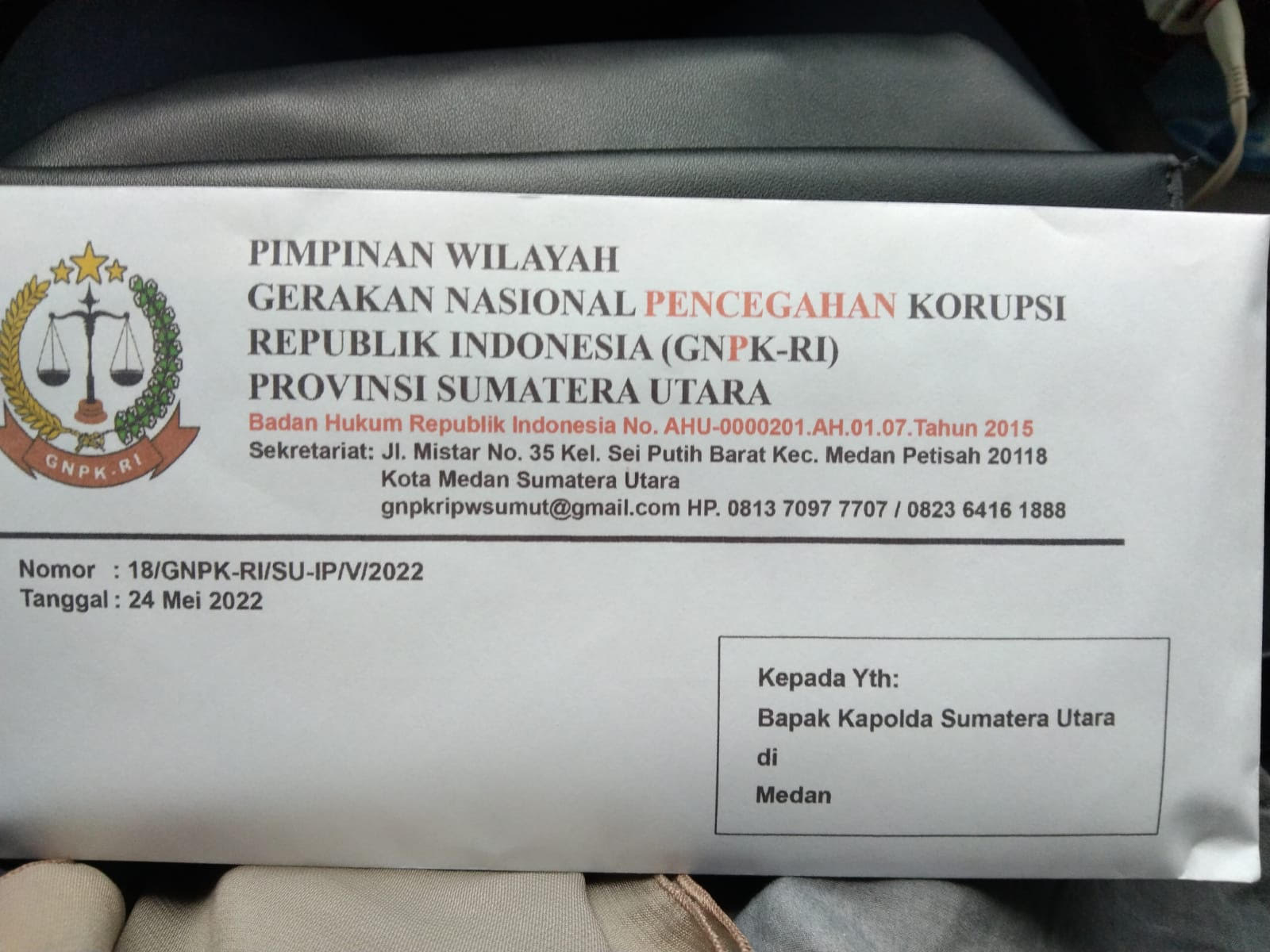 GNPK RI Wilayah Sumatera Utara, menyurati Kapolda Sumut Irjen Pol. RZ Putra Panca Simanjuntak untuk mempertanyakan beberapa hal janggal terhadap kasus Penambang Emas Tanpa Izin (PETI) di Madina, Selasa (24/05/2022).