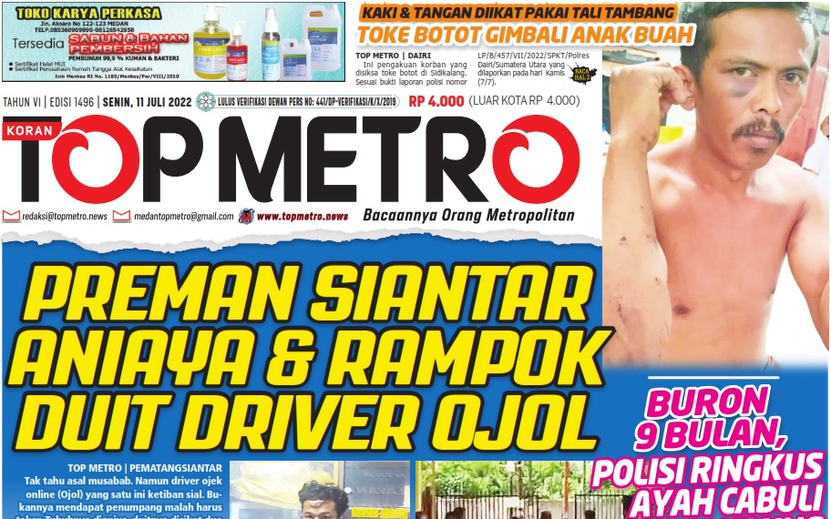 Epaper Top Metro Edisi 1496, Tanggal 11 Juli 2022