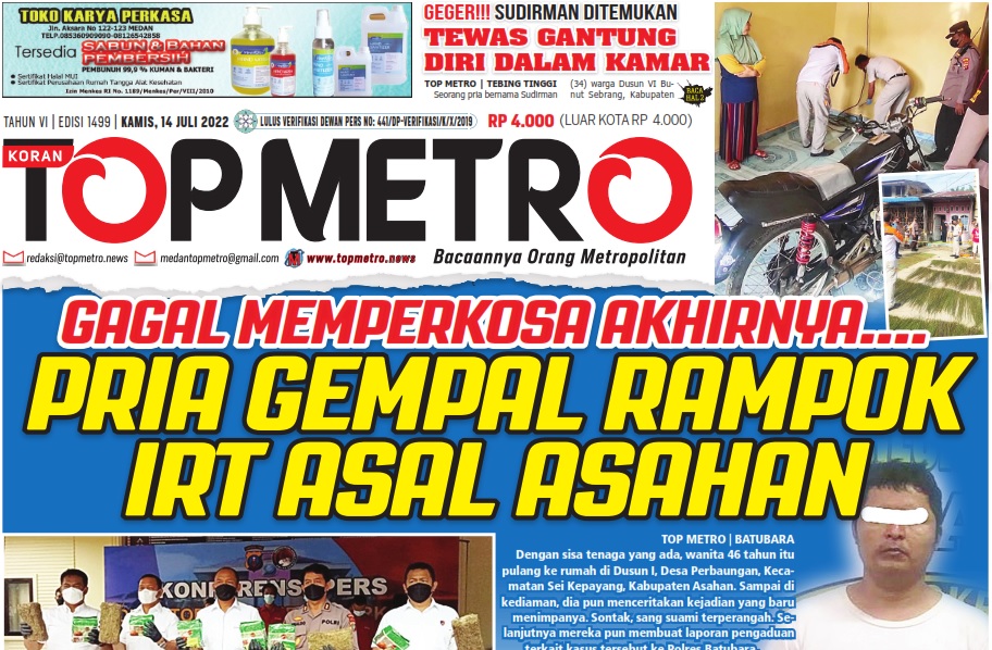 Epaper Top Metro Edisi 1499, Tanggal 14 Juli 2022