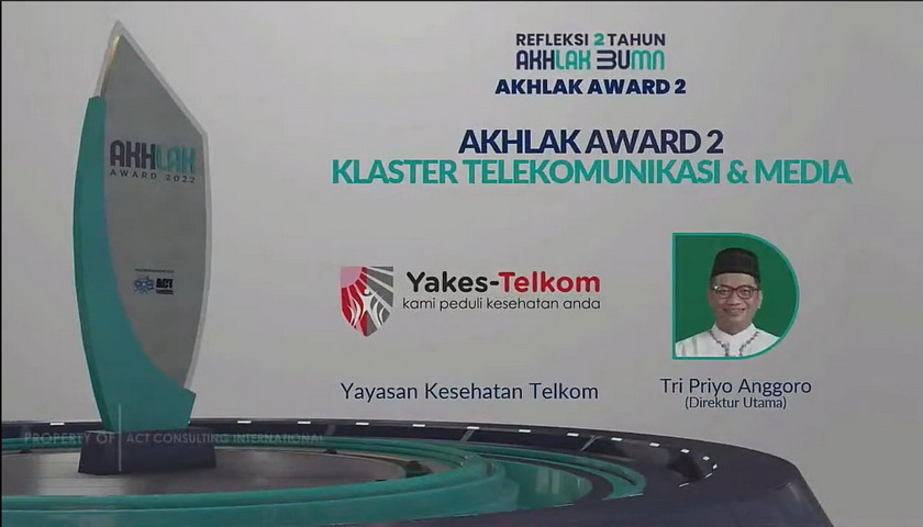 Yakes Telkom kembali meraih penghargaan dalam ajang AKHLAK Award 2022 oleh lembaga independen ACT Consulting