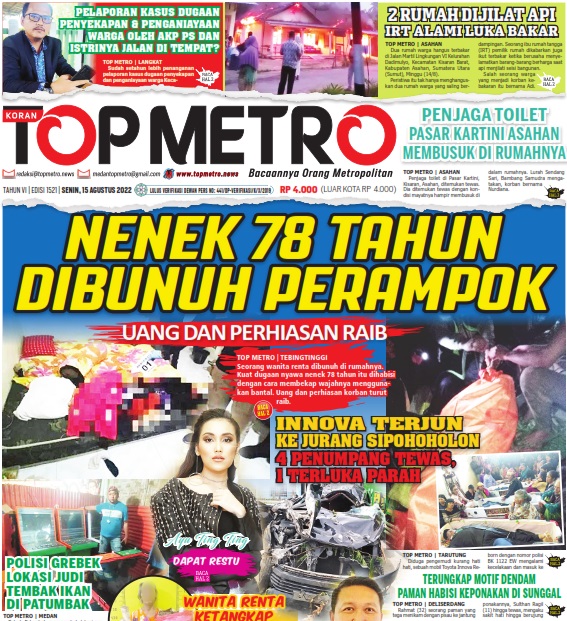 Epaper Top Metro Edisi 1521, Tanggal 15 Agustus 2022