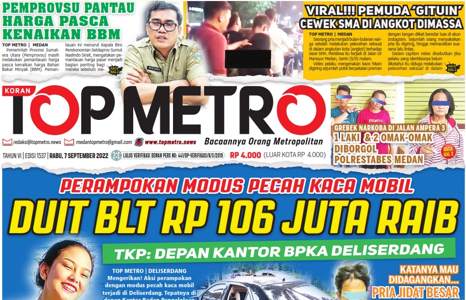 Epaper Top Metro Edisi 1537, Tanggal 7 September 2022