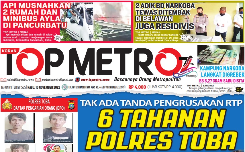 Epaper Top Metro Edisi 1585, Tanggal 16 November 2022