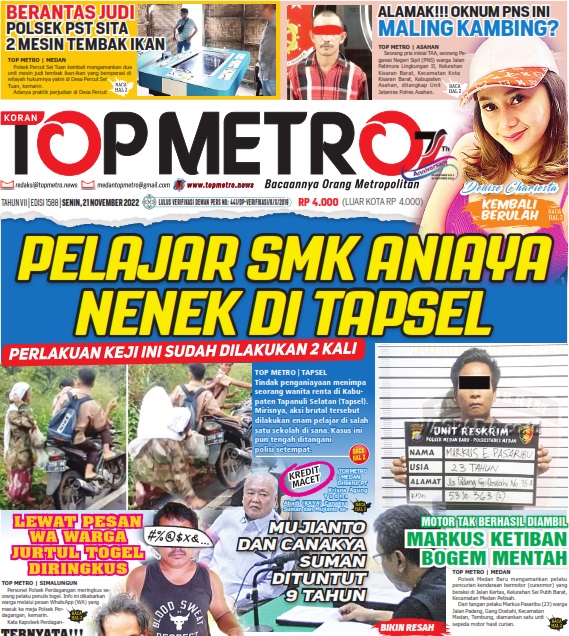 Epaper Top Metro Edisi 1588, Tanggal 21 November 2022