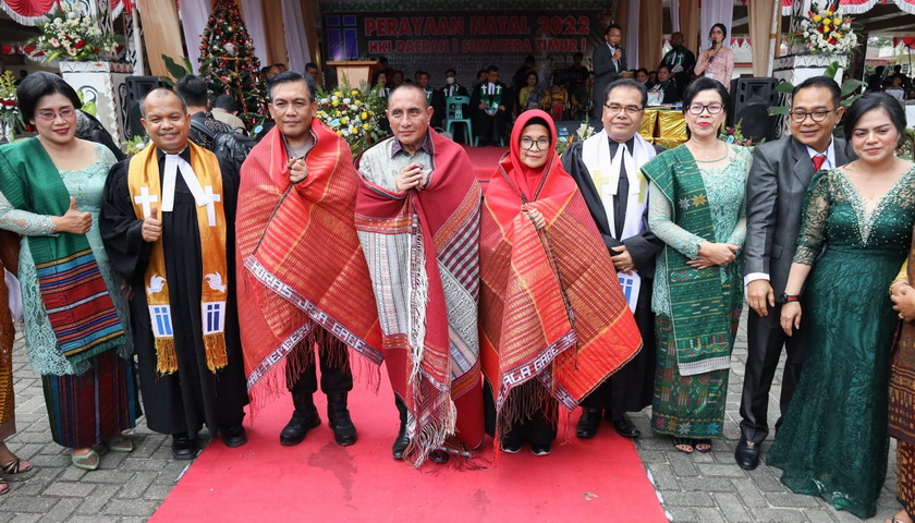 Gubernur Sumatera Utara (Sumut) Edy Rahmayadi menghadiri Perayaan Natal Tahun 2022 Huria Kristen Indonesia (HKI) Daerah I Sumatera Timur I