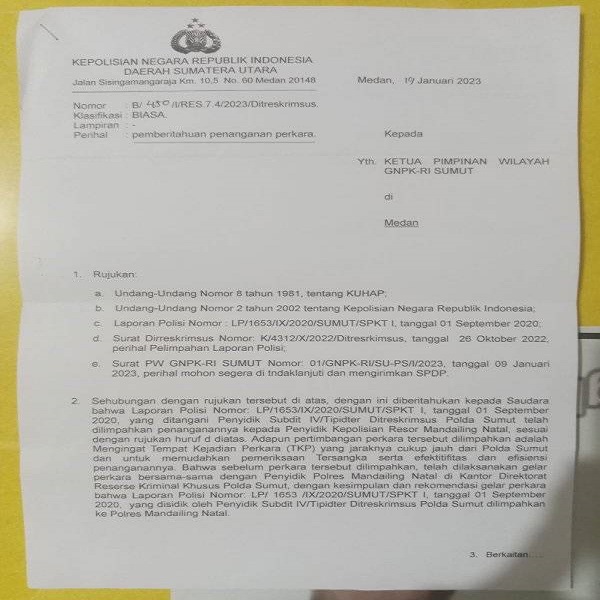 Terkait Kasus PETI Jilid II Tersangka AAN, Polda Sumut Sudah Limpahkan ke Polres Madina