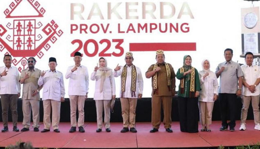 Sekjen Partai Gerindra Ahmad Muzani membuka Rapat Kerja Daerah (Rakerda) DPD Gerindra Lampung, Senin (30/1/2023).