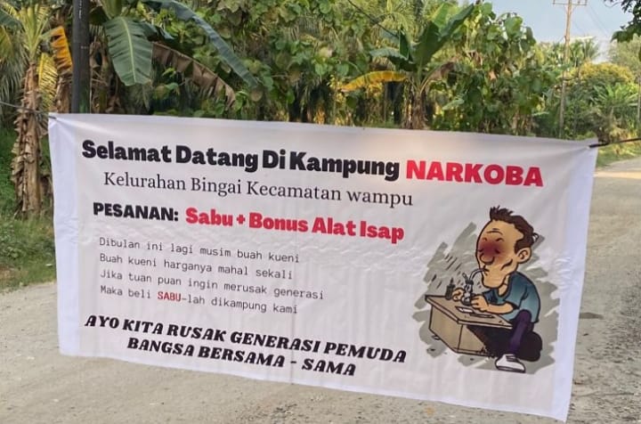 Polres Langkat Diminta Tangkap Pemasang Spanduk 'Pesan Sabu Ditambah Alat Isap di Kampung Kami'