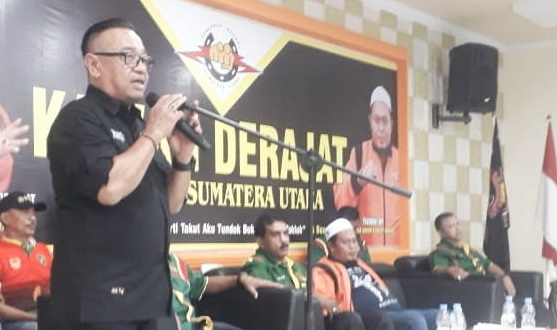 Ketua Pengurus Kota Keluarga Olahràga Tarung Derajat (Pengkot Kodrat) Medan Bobby Octavianus Zulkarnain ikut mencermati proses pembangunan Sport Centre Sumatera Utara (Sumut).