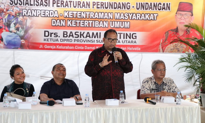 Ketua DPRD Sumut Baskami Ginting mengajak segenap warga Kelurahan Cinta Damai, Kecamatan Medan Helvetia, untuk kompak menjaga lingkungan dari peredaran narkoba.