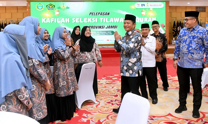 Pj Gubernur Sumut Hassanudin melepas keberangkatan 19 Kafilah Sumut untuk mengikuti Seleksi Tilawatil Quran (STQ) Nasional XXVII di Provinsi Jambi.