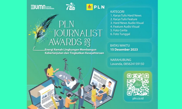 PT PLN (Persero) kembali mengadakan ajang bergengsi. Yakni, PLN Journalist Award 2023, bertajuk 'Energi Ramah Lingkungan Membangun Keberlanjutan dan Tingkatkan Kesejahteraan', bagi para jurnalis di seluruh Indonesia.