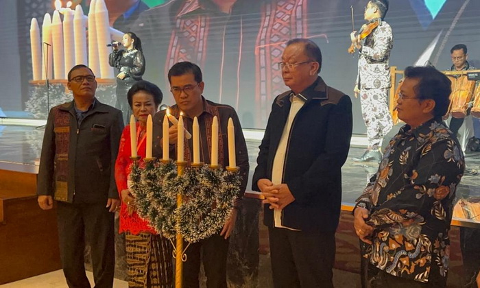 Badan Musyawarah Antar Gereja Nasional (Bamagnas) Wilayah Sumut menggelar Perayaan Natal di Aula Raja Inal Siregar, Kantor Gubernur Sumut, Jumat (8/12/2023) malam.