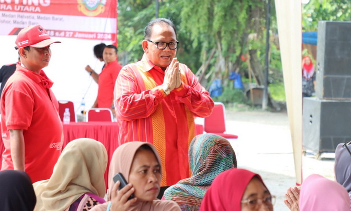 Ketua DPRD Sumatera Utara Baskami Ginting, Minggu (21/1/2024), mengajak Komisioner KPU Medan Bobby Niedal Dalimunthe melakukan kegiatan sosialisasi kepada warga Kecamatan Medan Selayang.