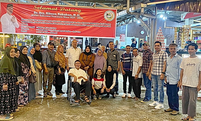 Pertemuan dan ramah tamah Kanjeng Pangeran Dr Drs Nikson Nababan MSi dengan Wadah Silaturahmi Komunitas Muslim Bonapasogit (Wasikoma) Kota Medan berlangsung hangat. Bertempat di lokasi Cafe Delta 77 Delitua, Deliserdang, Sabtu (8/6/2024).
