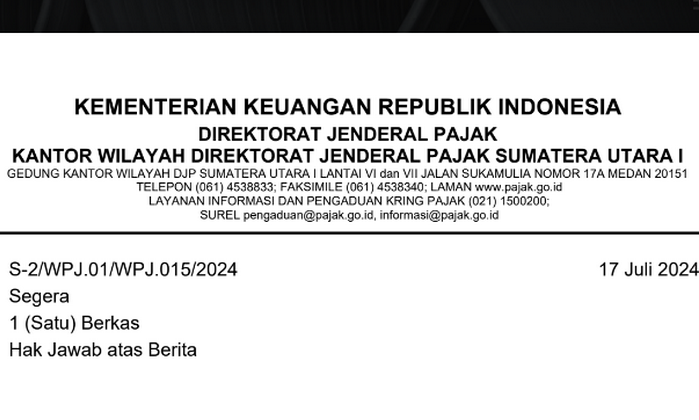 Humas DJP Sumut I menyebut, tidak pernah menyatakan bahwa PT Jui Shin Indonesia menjadi tersangka di bidang tindak pidana perpajakan