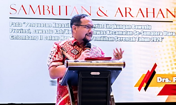 Badan Pengawas Pemilu Provinsi Sumatera Utara melaksanakan Penguatan Kapasitas Persiapan Sekretariat di lingkungan Badan Pengawas Pemilu (Bawaslu) Kabupaten/Kota dan Panwas Kecamatan se-Sumatera Utara Gelombang II dalam menghadapi Pilkada Serentak 2024.
