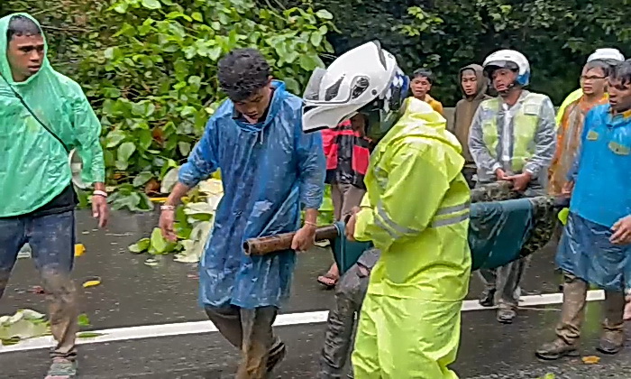 Hujan deras yang mengguyur sejak dini hari memicu longsor di Desa Sembahe, Kecamatan Sibolangit, Kabupaten Deliserdang, Rabu (27/11/2024)