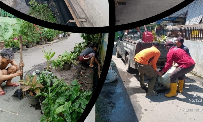 Camat Medan Helvetia Junedi Lumbangaol SSos MIP mengapresiasi semangat gotong-royong warga Lingkungan X Kelurahan Helvetia Tengah, Kecamatan Medan Helvetia, Jumat (30/5/2025).