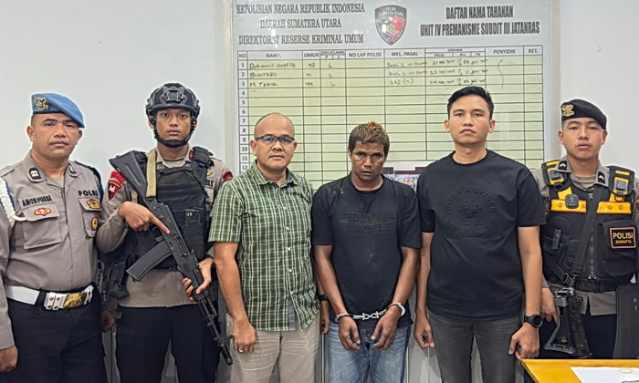 Tim Tebas Subdit III/Jatanras bersama Polres Serdang Bedagai (Sergai) kembali mengamankan seorang pelaku pembacokan jaksa di Kabupaten Deli Serdang pada Senin dinihari (26/5/2025).
