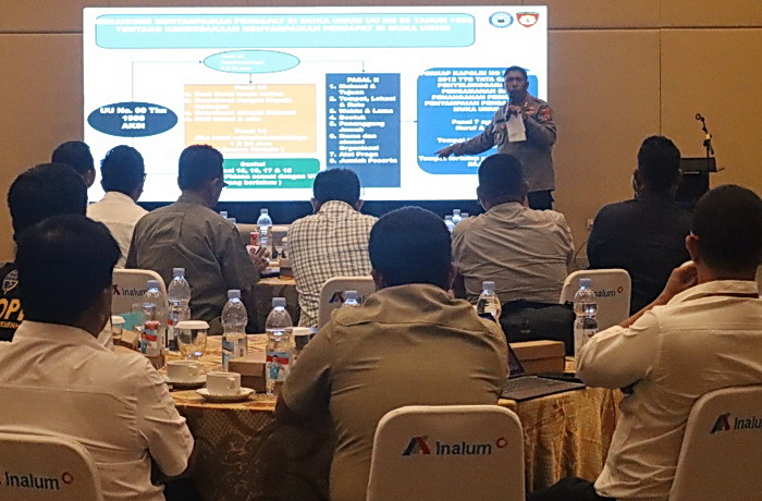 PT Indonesia Asahan Aluminium (Inalum) bersama Direktorat Pengamanan Objek Vital (Dit Pam Obvit) Polda Sumut menggelar 'Sosialisasi Sistem Manajemen Pengamanan' (SMP Polri), Selasa (15/7/2025), di Ballroom Gedung Utama Inalum, Kuala Tanjung.