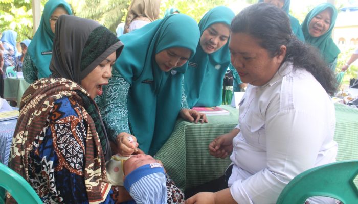 Ketua PKK Asahan Ny Yusnila didampingi Staf Ahli PKK Ny Juni mengunjungi posyandu Gelatik Kelurahan Dadimulyo Kecamatan Kota Kisaran Barat. 