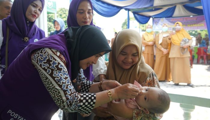 Ketua Tim Pembina Posyandu Asahan, Ny Yusnila tinjau Posyandu Manggis Desa Air Teluk Kiri Kecamatan Teluk Dalam, Senin (24/8). 